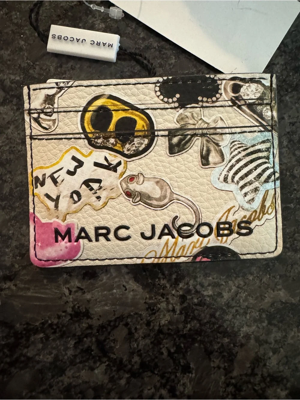 Marc Jacobs White Multicolor Graphic Leather Card Holder